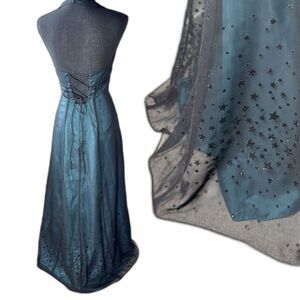 Size 4 Y2K Vintage Morgan and Co stars dress halter corset velvet (10413)
